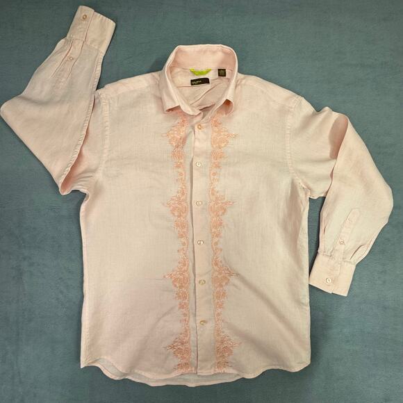 Havana Nines Linen Shirt Mens Pink Corral Button‎ Up Cuba Style Long Sleeve XL - Picture 1 of 10